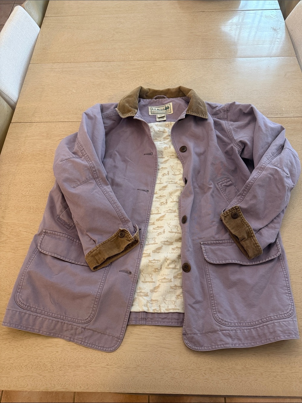 L.L. Bean Lavender Barn Chore Jacket with Brown Corduroy Trim